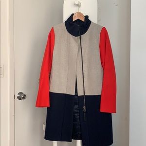 J-crew Red White Blue High-collar Wool Coat